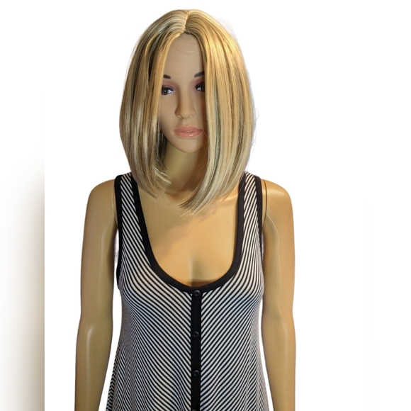FROXX black & white diagonally striped asymmetrical spaghetti strap tank top. - Picture 7 of 12